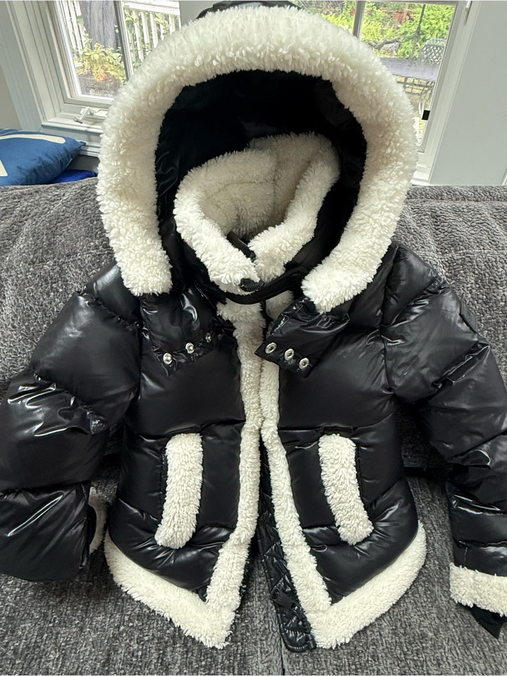 SAM. Black Puffer Jacket with Cream Sherpa Trim
